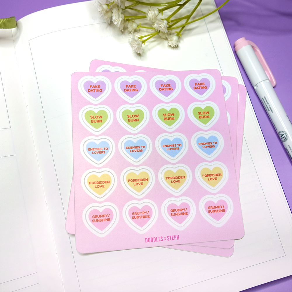 Romance Tropes Reading Journal Stickers