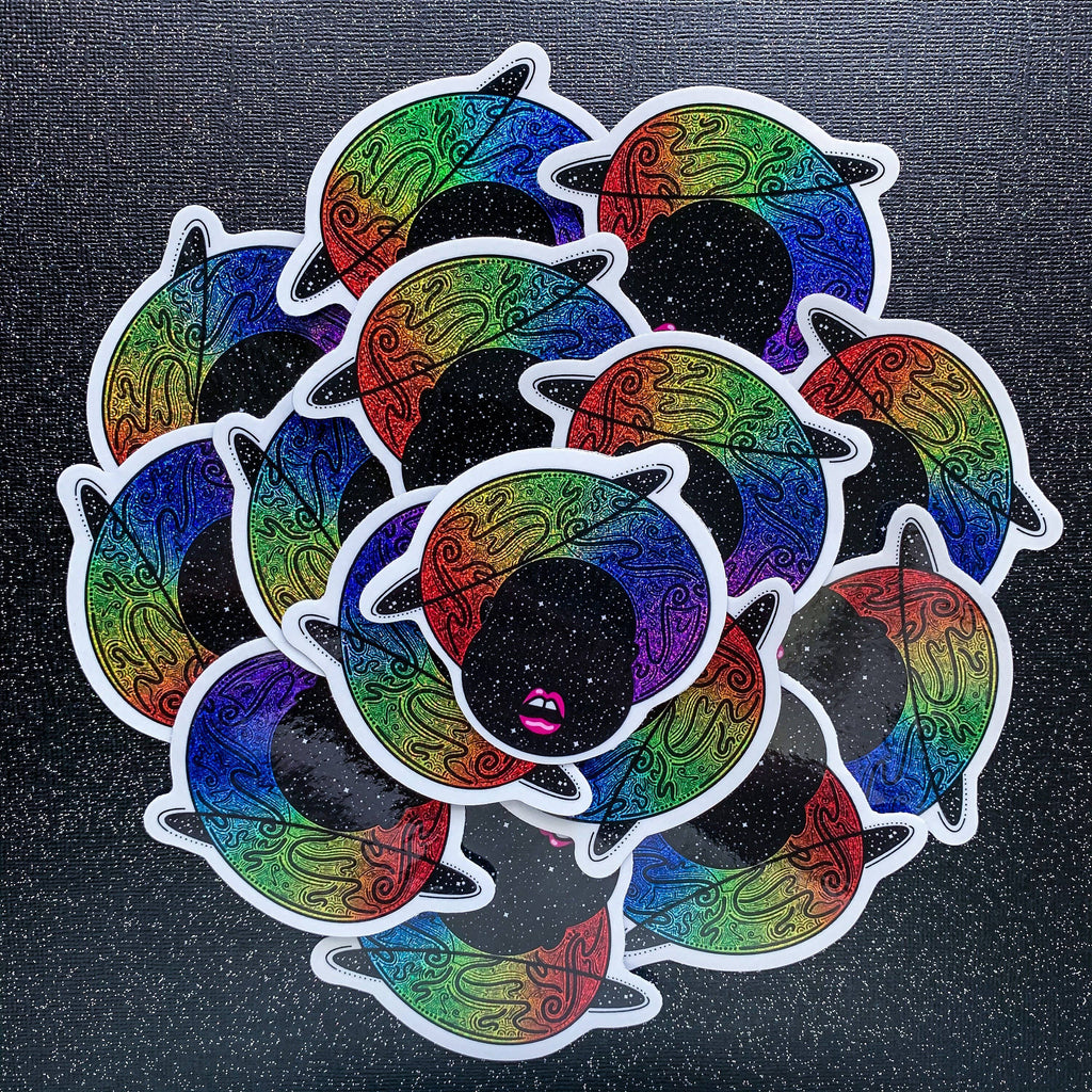 TallMade - Rainbow Glitter Space Alien with Afro Vinyl Sticker