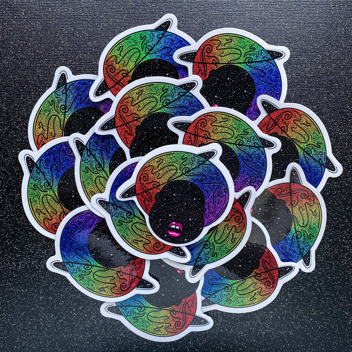 TallMade - Rainbow Glitter Space Alien with Afro Vinyl Sticker