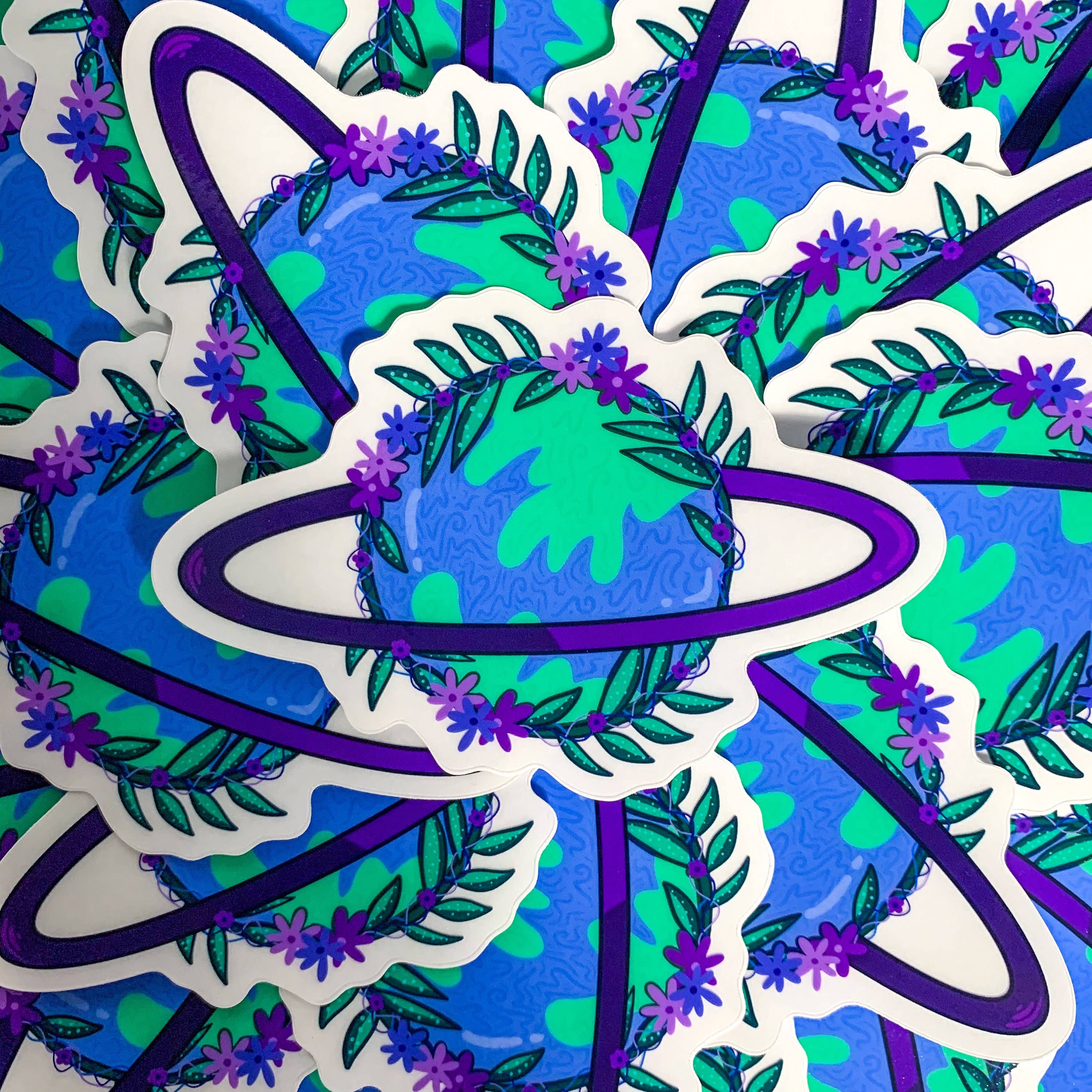 Clear Floral Planet Vinyl Sticker
