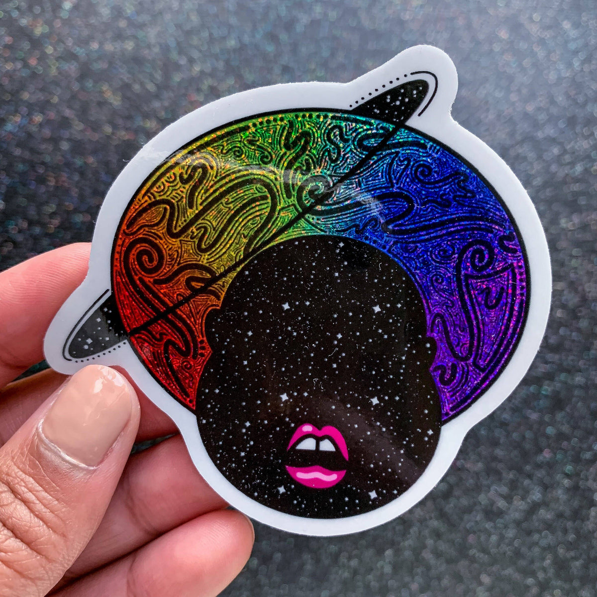 TallMade - Rainbow Glitter Space Alien with Afro Vinyl Sticker