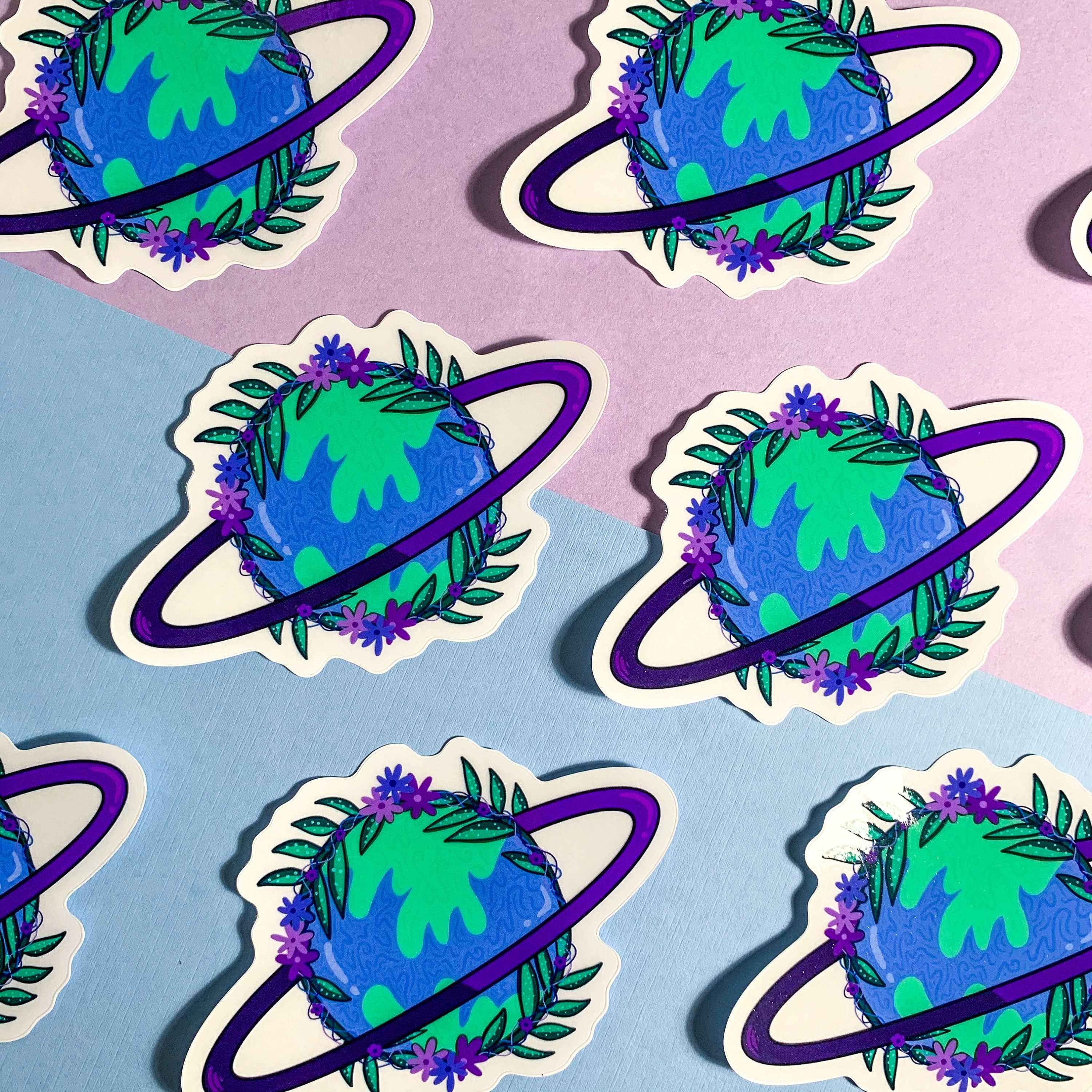 Clear Floral Planet Vinyl Sticker