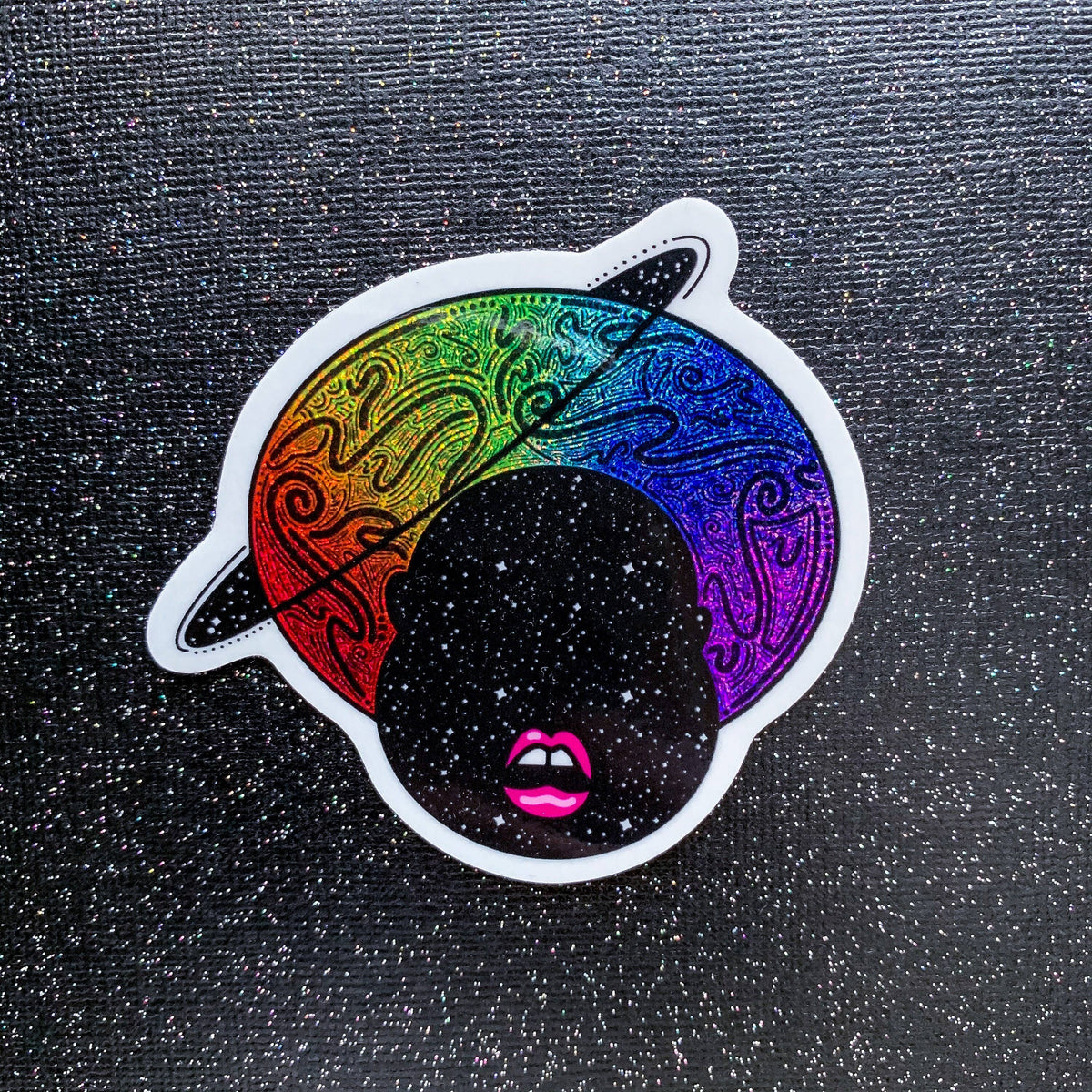 TallMade - Rainbow Glitter Space Alien with Afro Vinyl Sticker