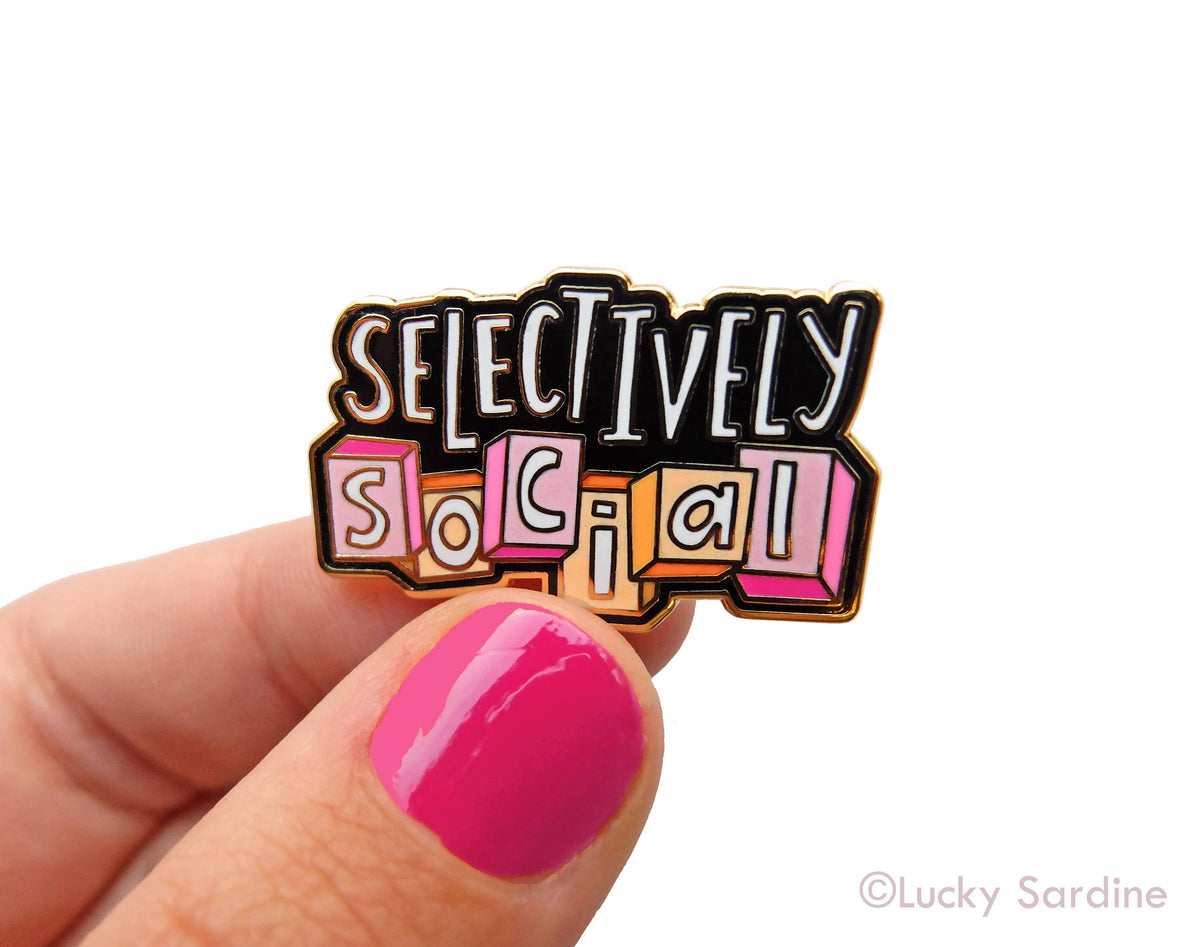 Selectively Social Enamel Pin