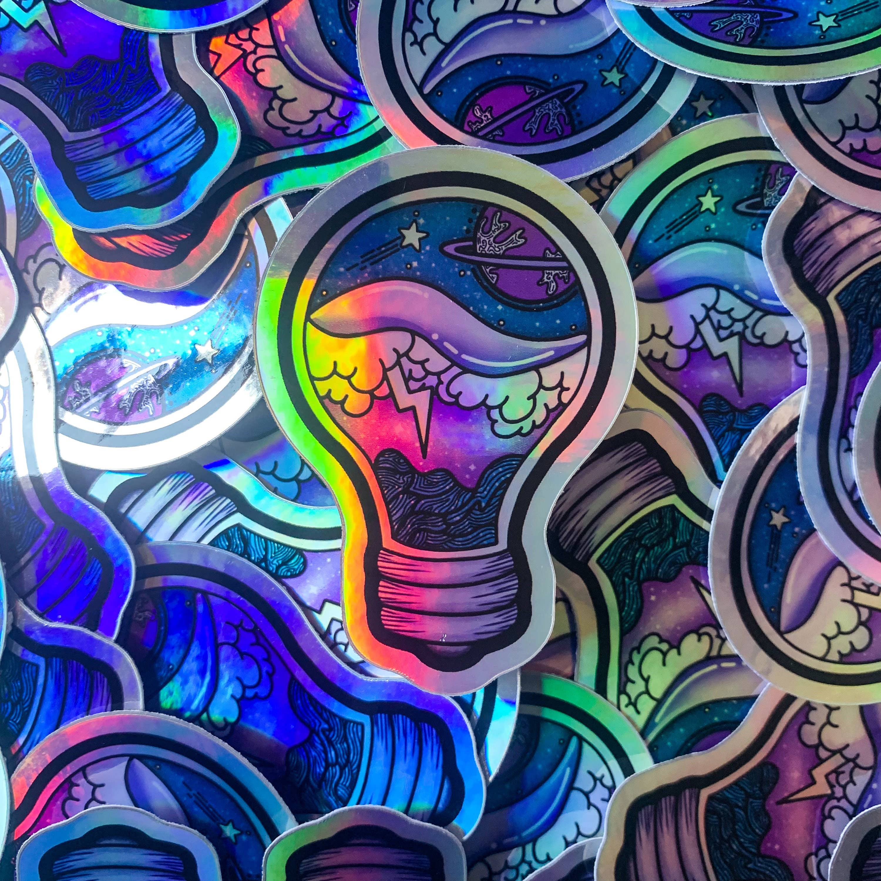 Holographic Space Lightbulb Vinyl Sticker