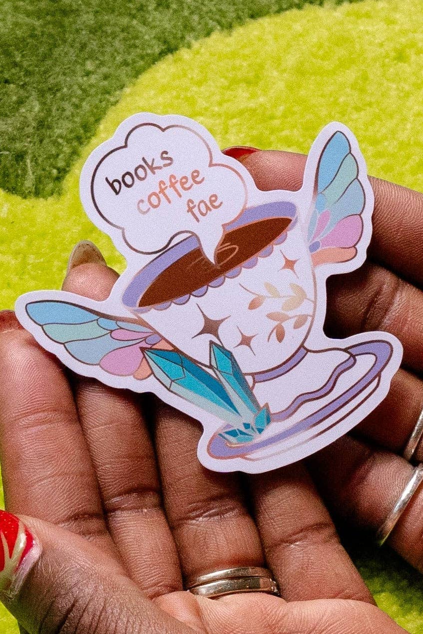 Pinstory - "Books Coffee Fae" Bookish Sticker