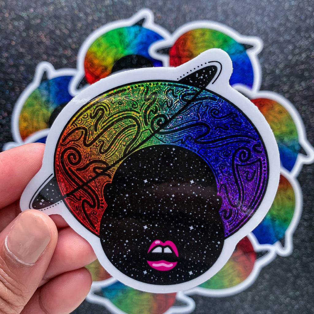 TallMade - Rainbow Glitter Space Alien with Afro Vinyl Sticker