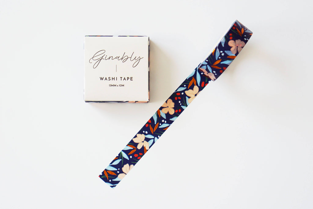 Navy Floral Bronze Foil Washi Tape