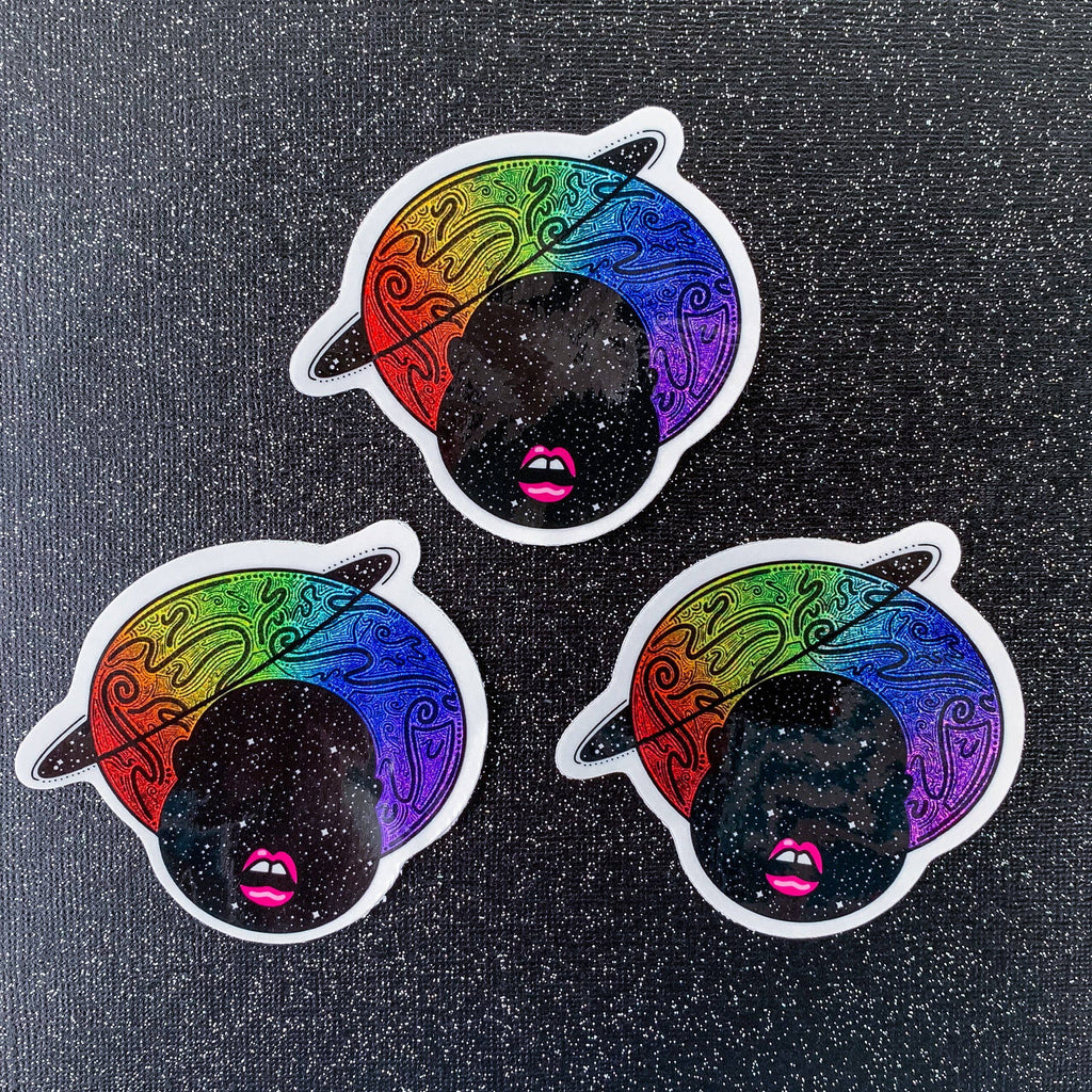 TallMade - Rainbow Glitter Space Alien with Afro Vinyl Sticker