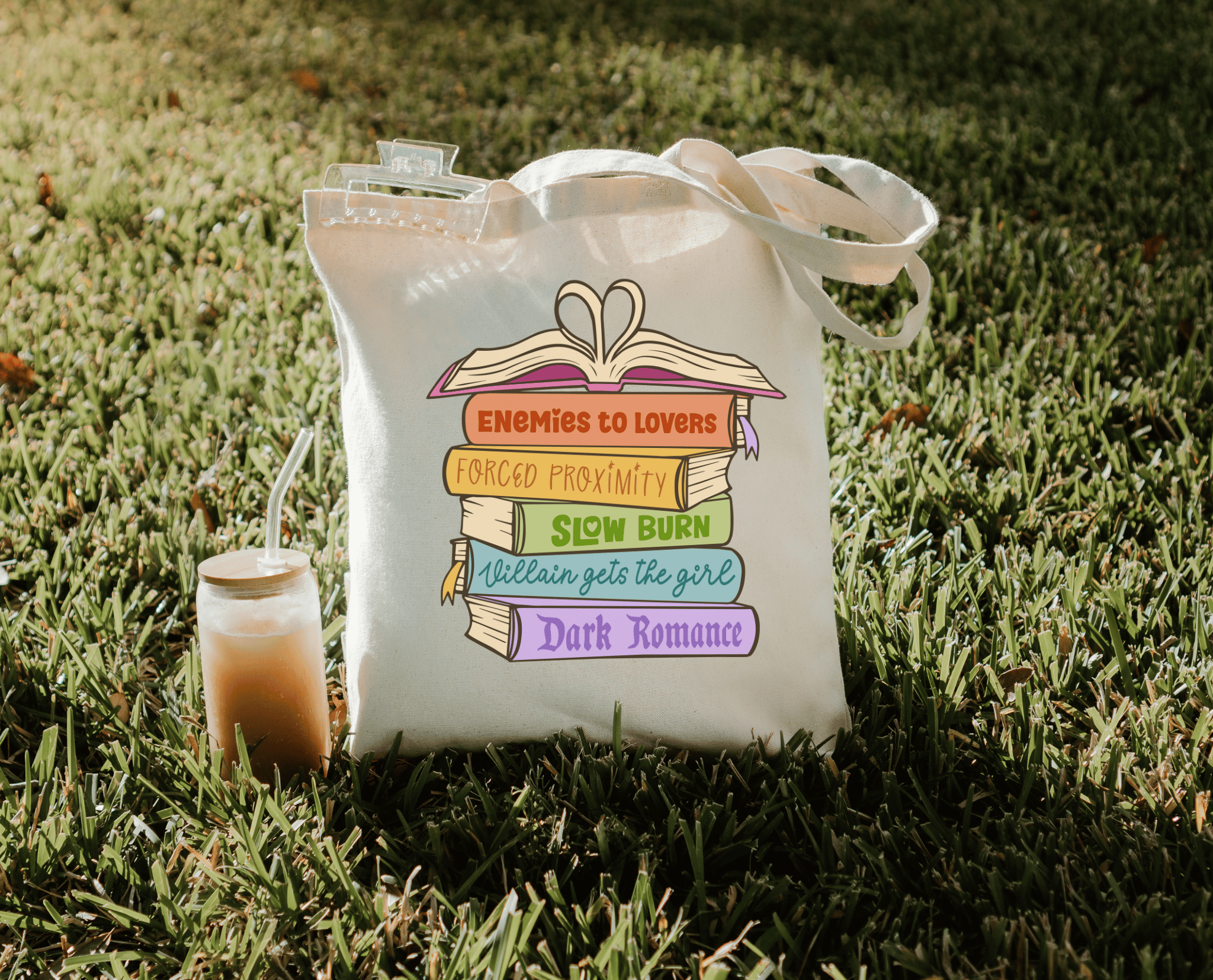 Romance Book Trope Heart Stack Tote Bag