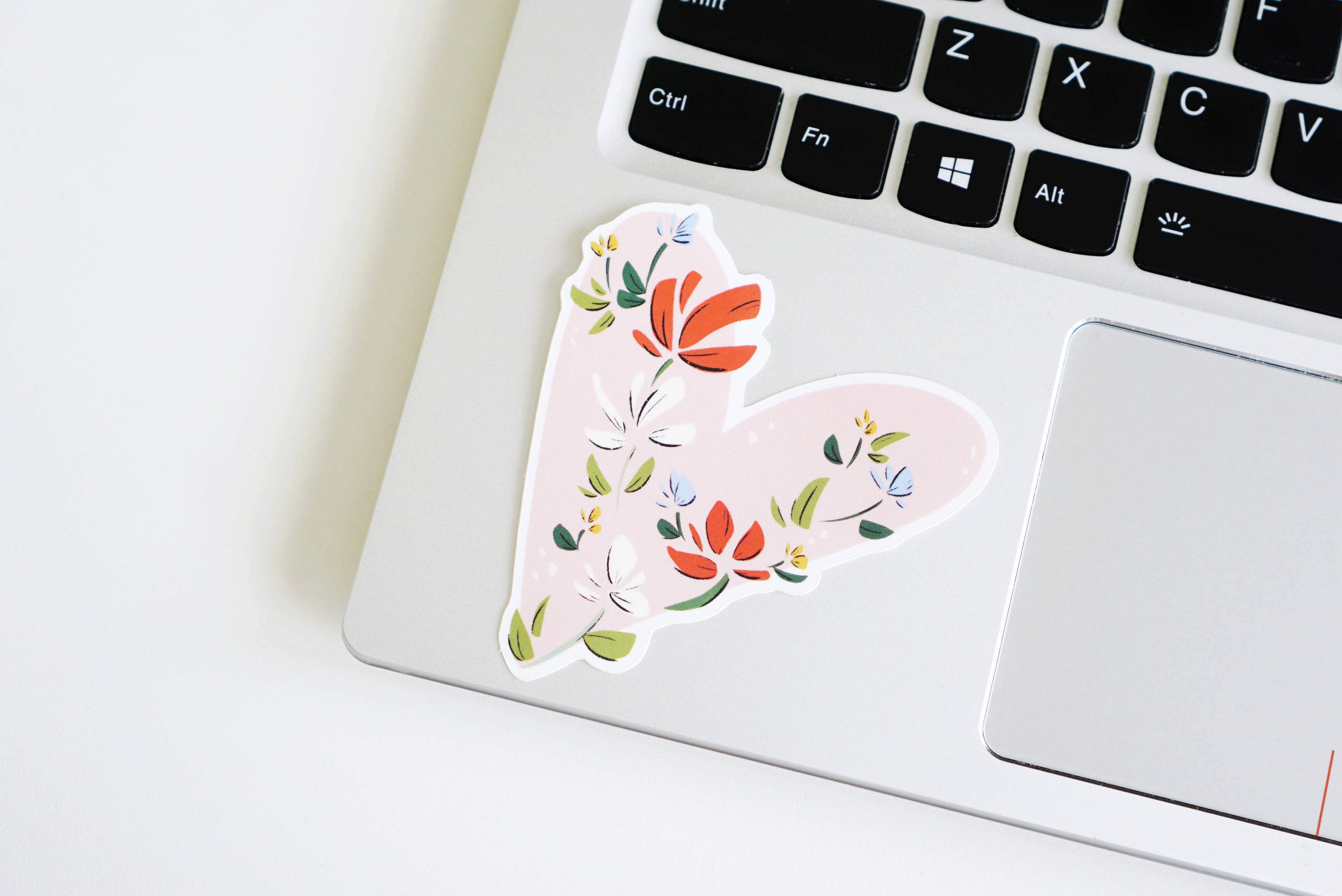 Floral Pink Heart Vinyl Sticker