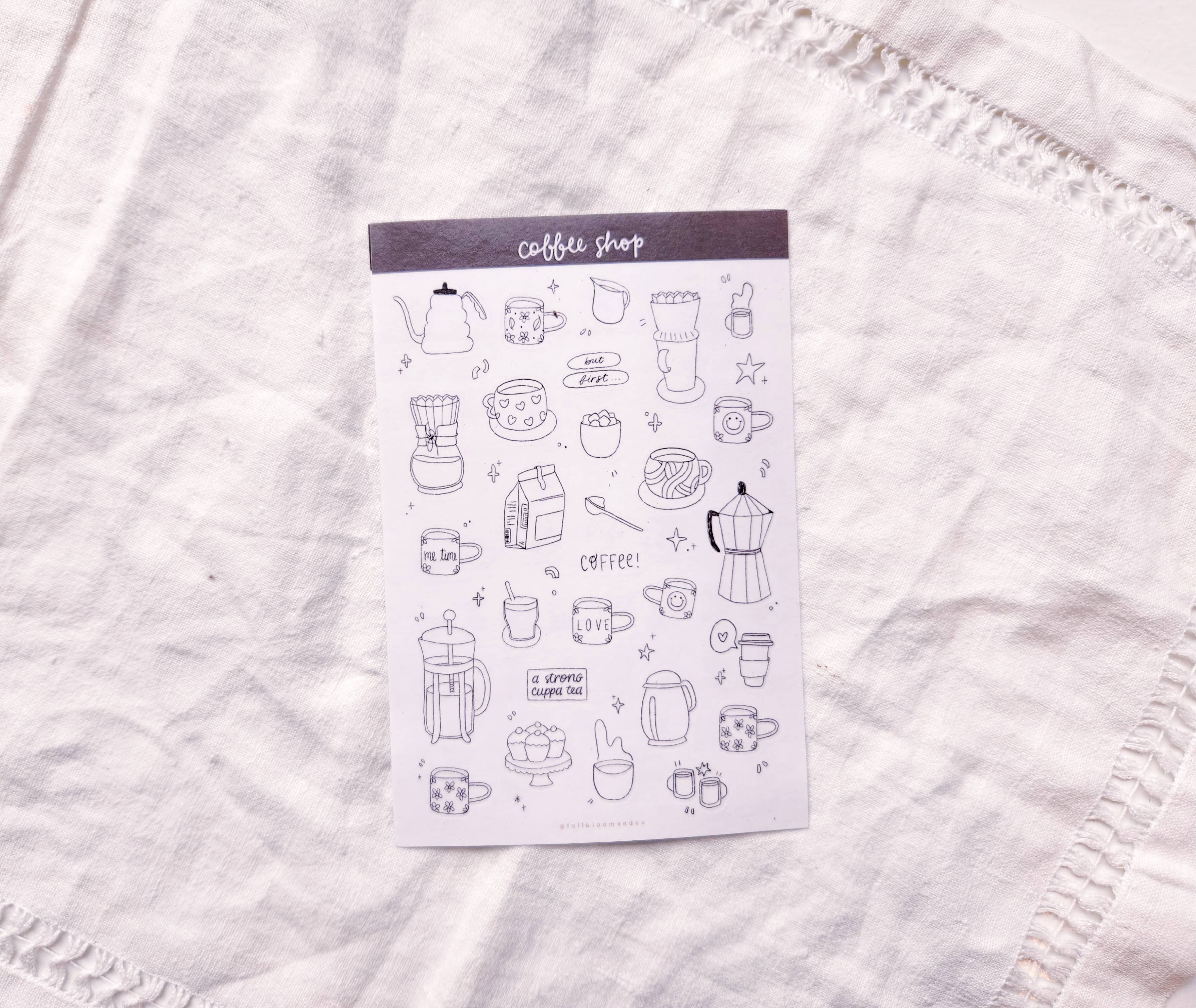 Coffee Shop Transparent Sticker Sheet
