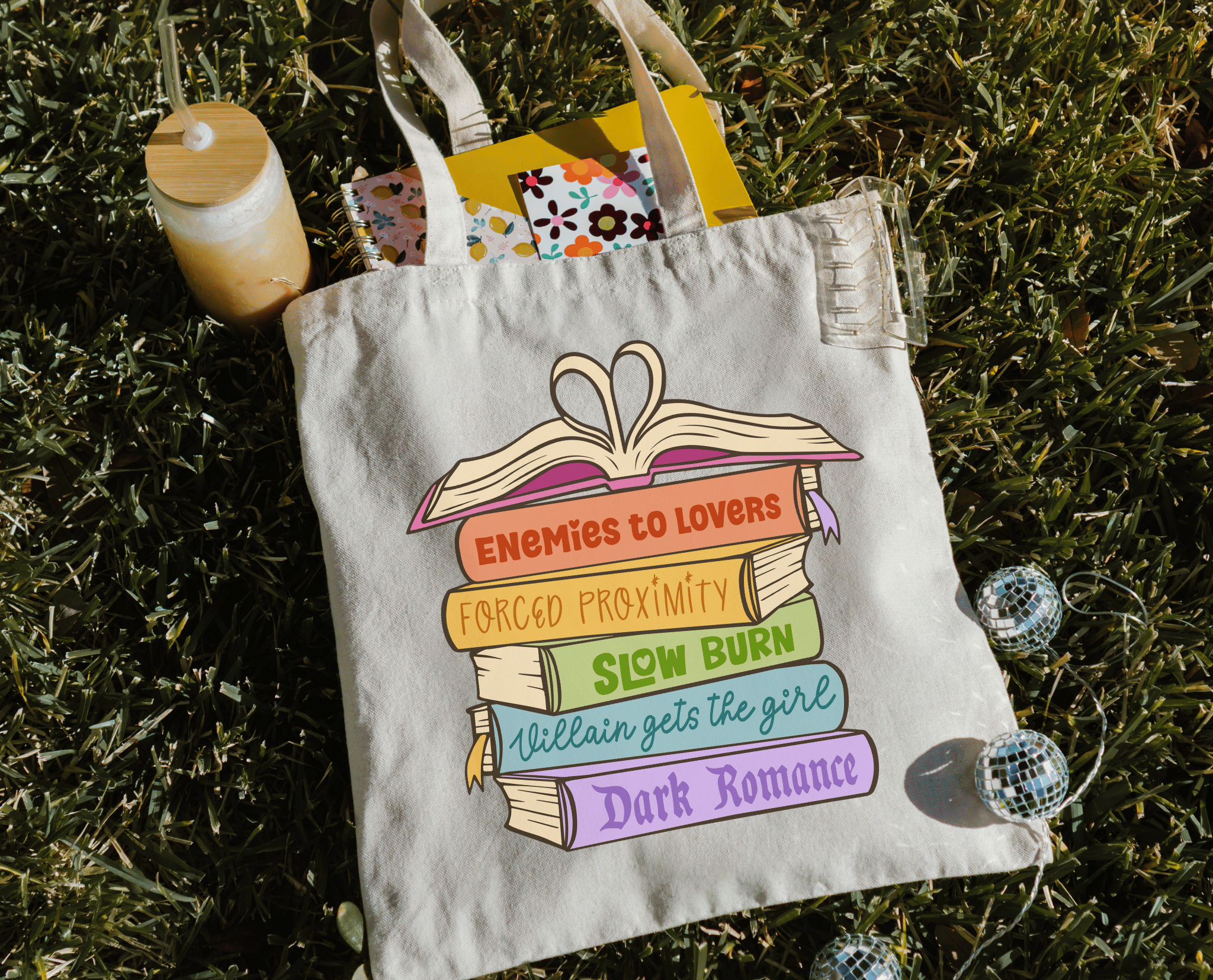 Romance Book Trope Heart Stack Tote Bag