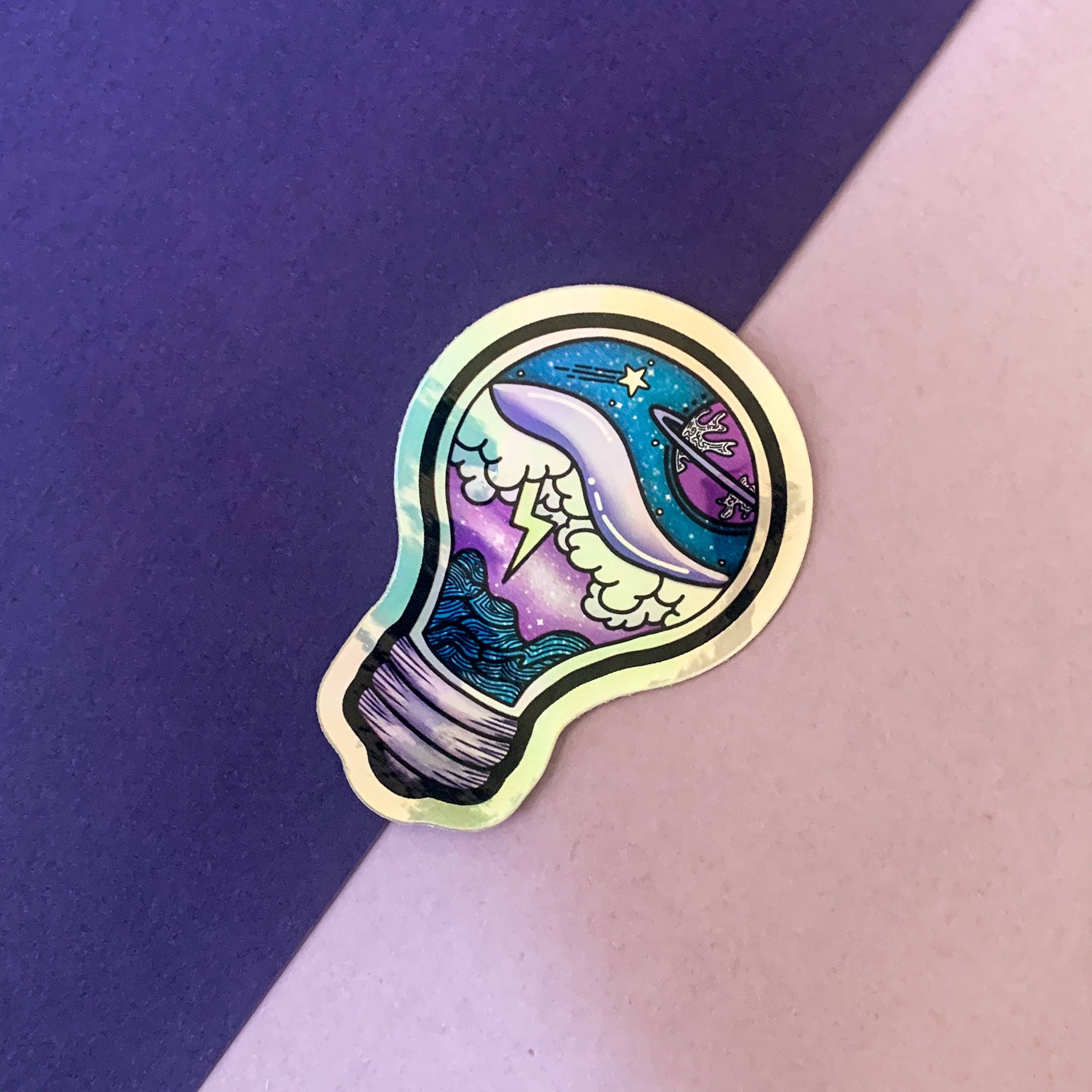 Holographic Space Lightbulb Vinyl Sticker