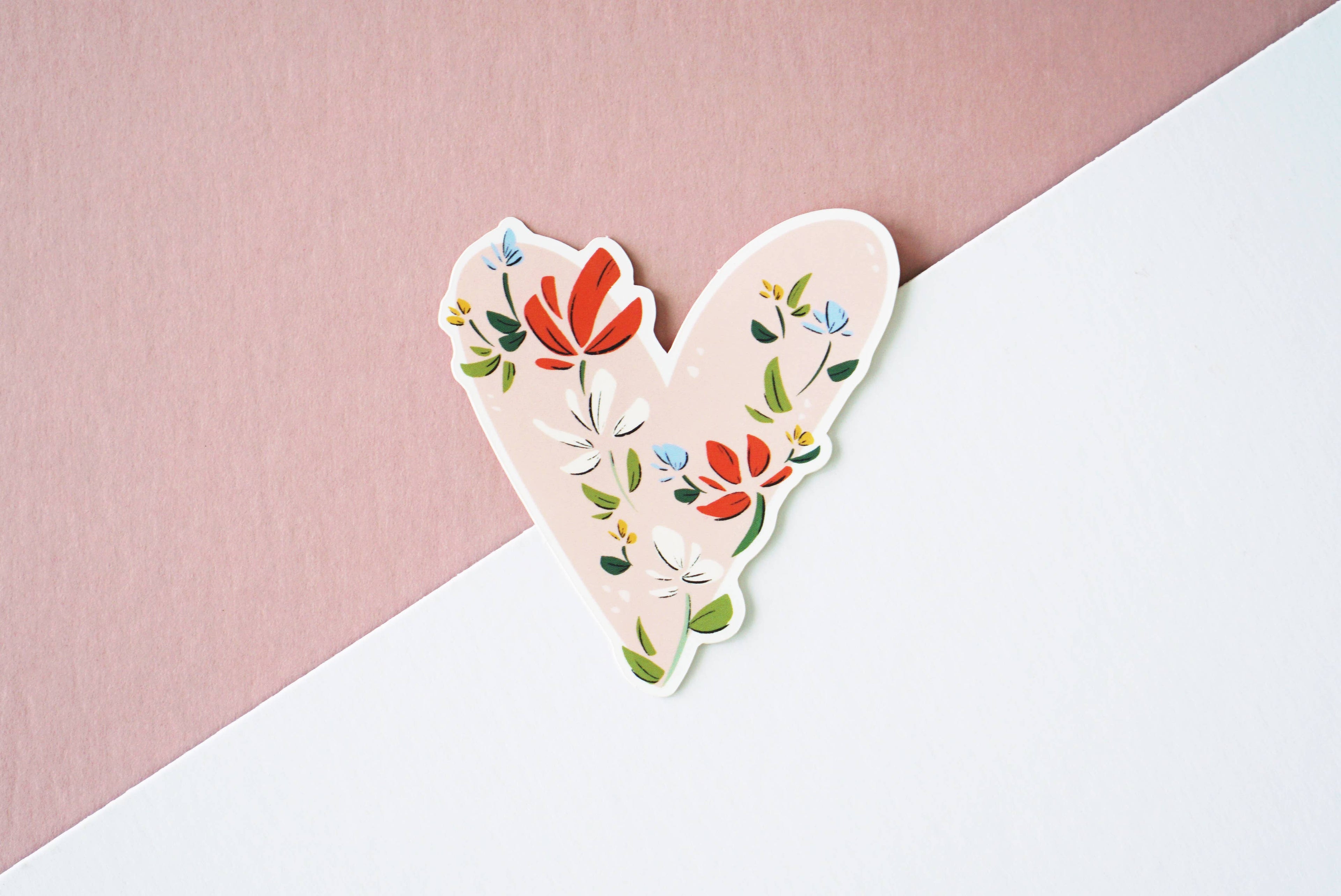 Floral Pink Heart Vinyl Sticker