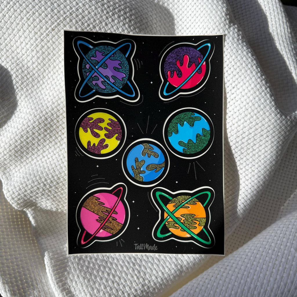 Colorful Planets 5x7 Sticker Sheet With 7 Unique Stickers