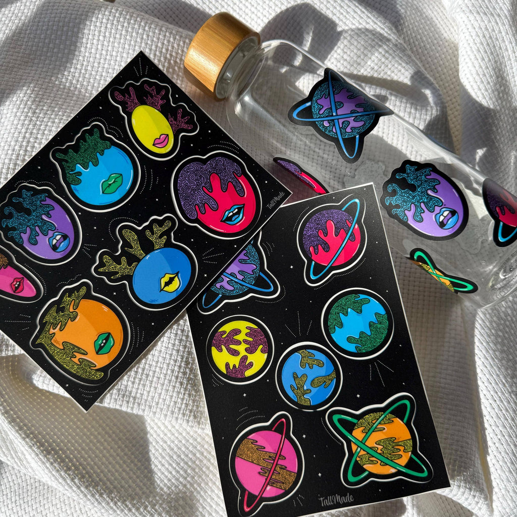 Colorful Planets 5x7 Sticker Sheet With 7 Unique Stickers