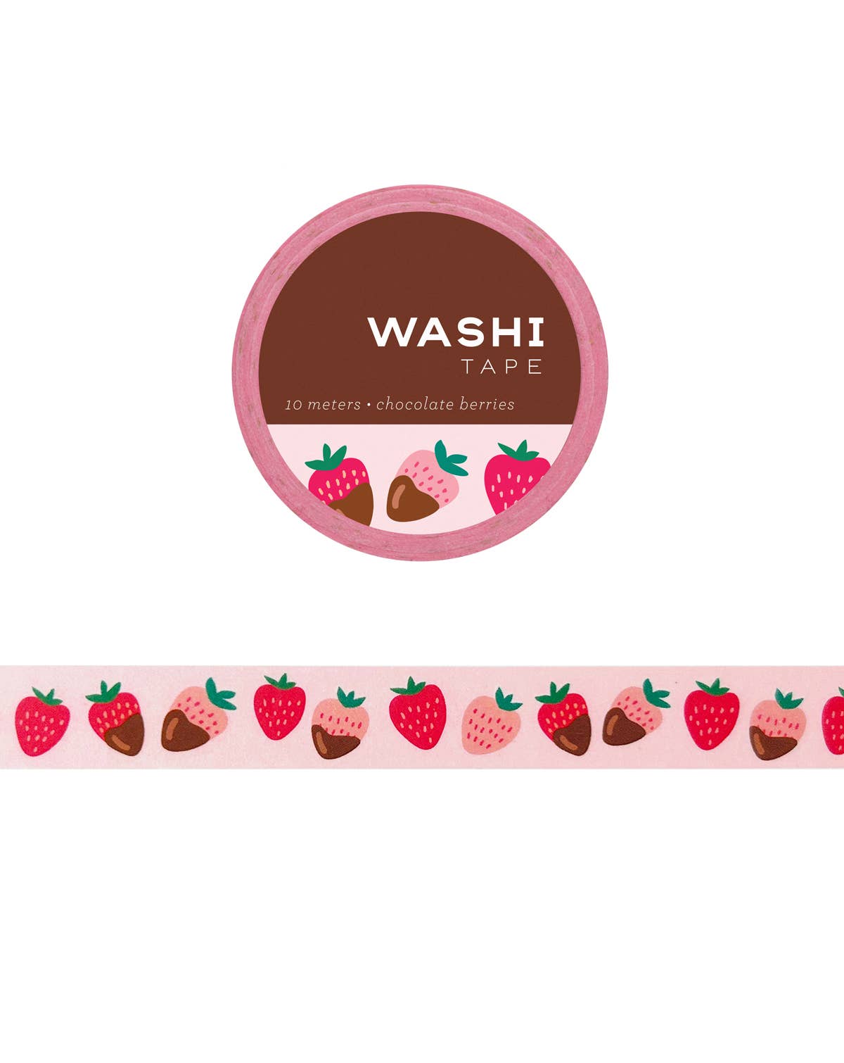 Washi tape with strawberry and chocolate berry design on a white background