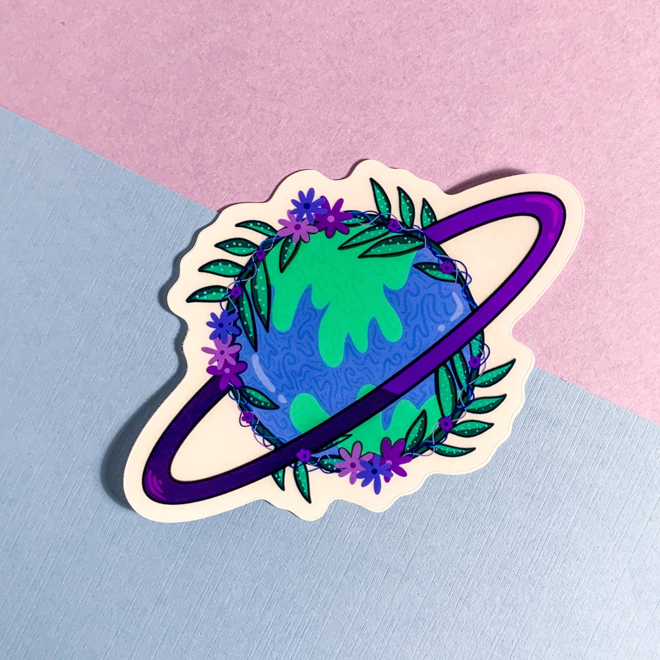 Clear Floral Planet Vinyl Sticker